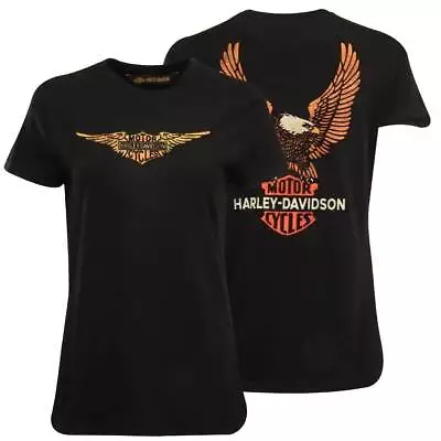 Harley Davidson Women's Black Orange HD Wings Logo S/S (S40) • $28.70