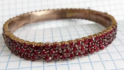 Antique Bracelet Natural Czech Pyrope Garnet Red Brass. Vintage Women's Jewelry • $275