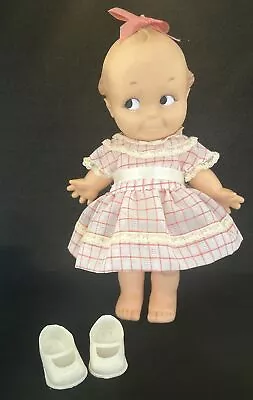 Cameo Kewpie Doll 10  With Shoes And Pink Plaid Dress And Ribbon • $29