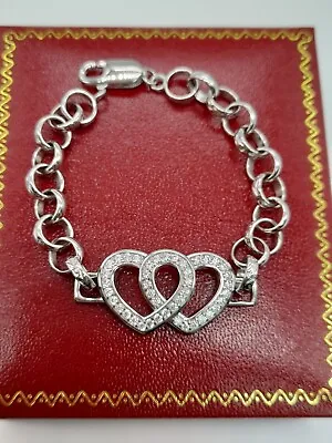 Silver Belcher Links Cz Double Heart Baby Bracelet 6 /Gift Box Inc/Hallmarked • £74.99