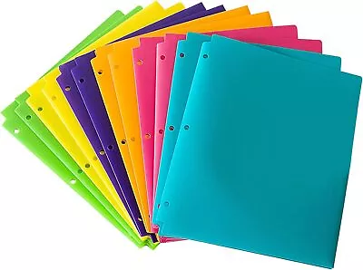 12 Pack Plastic 3 Hole Punch Folders With Two Pockets Heavy Duty 2 Pocket Folder • $18.65