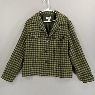 Vintage Talbots Jacket Wool Blend Womens 16 Green Check Plaid Button Front • $15.76