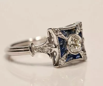 Vintage Art Deco Style Lab Created Diamond Engagement Wedding 925 Silver Ring • $50