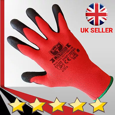 24 Pairs Red Black PU Palm Nylon Work Gloves Mens Builders Gardening Safety Grip • £0.99