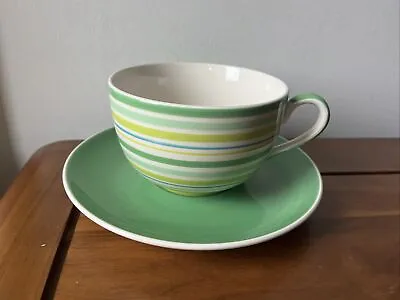 Whittard Large Cappuccino Coffee Mug Cup Green/White Stripe 500ml+Plate 7.5'' • £7.99