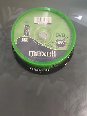 25 X Maxell DVD+RW 4.7GB 2x Speed 120min Re-Writable DVD Discs In Spindle Pack • £29.50