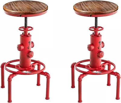 $143 • Buy Industrial Solid Wood Barstools Fire Hydrant Design Cafe Red Bar Stool (2)