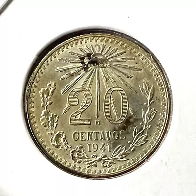 1941 Mexico Silver 20 Centavos Near Uncirculated Coin • $16.99