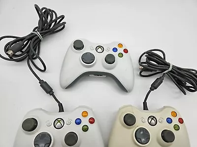 2 X Microsoft Xbox 360 Controller White Wired  + 1 X Xbox 360 Wireless Read Desc • $45