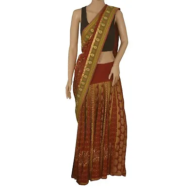 $34 • Buy Sanskriti Vintage Sarees Pure Georgette Silk Hand Beaded Fabric Lehenga Sari 