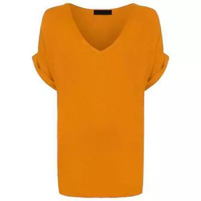 Women Oversized Baggy Loose Fit Turn Up Batwing Sleeve Ladies V Neck Top T Shirt • £7.49