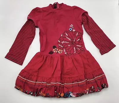 CATIMINI Girls’ Raspberry Cotton Embroidered Dress Size 3 Years Pre-owned • $31.99