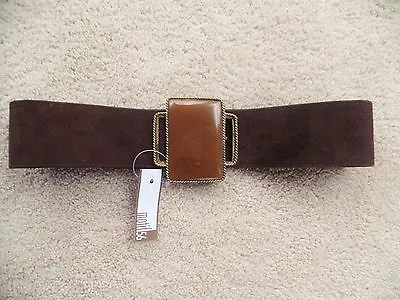 New Motif 56 Brown Leather Waist Belt With Stone Buckle L $130 • $38