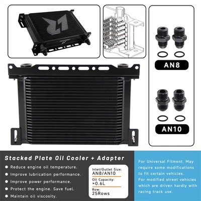 £74.40 • Buy Universal 25 Row G1/2  248mm Oil Cooler With 2PCS AN8 & A10 Fittings + Bracket 