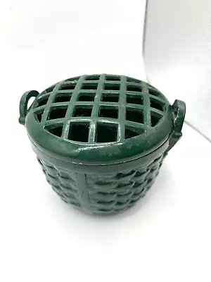 Vintage Metal Flower Frog Lid On A Basket Dept 56 Green Cast Iron Taiwan • $13.95