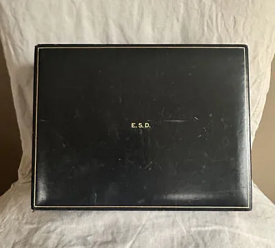 VTG T.Anthony Italy Leather Jewelry Box 10x7.5x3.5” Dark Navy Blue E.S.D INITIAL • $89