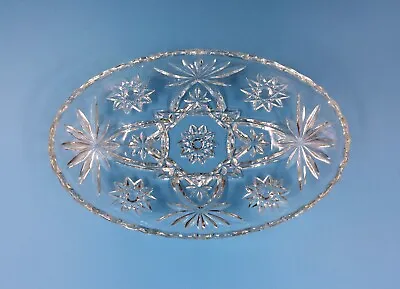 Vintage Cut Glass OVAL CANDY DISH With Star Burst Pattern Serving Bowl  • $10