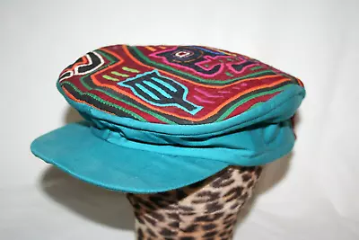 Vintage Teal Cabbie Hat Elephant Animal Print Cool Artwork Newsboy Cap Panama 3x • $38