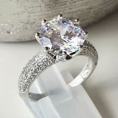 Micro Pave Setting 2.65Ct Moissanite White Gold Plated Engagement Ring Size 7.5 • $168.27