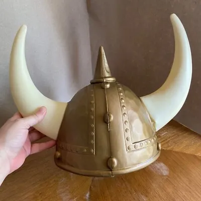 Adult Plastic Norwegian Medieval GOLD Viking Helmet Costume Hat With Horns • $12.50