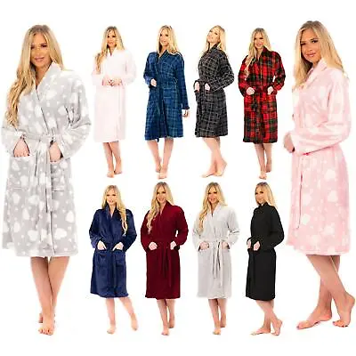 £16.99 • Buy Ladies Flannel Fleece Bathrobe Womens Soft & Warm Dressing Gown Bath Robe 