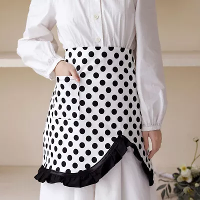 Lady Bar Waist Apron Polka Dots Ruffle Pocket Half Apron Cafe Pub Waitress Work • $26.39