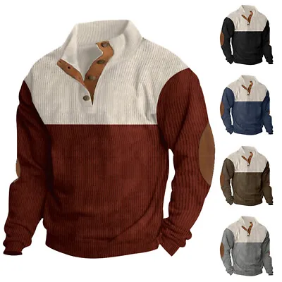 Mens Half Zip Sweatshirt Casual Baggy Solid Long Sleeve Stand-up Collar Tops UK • £13.28