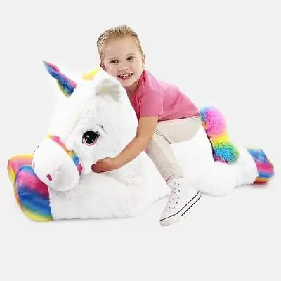 Large Cute Plush Unicorn Lying Horse Teddy Stuffed Giant Super Soft Toy • £26.39