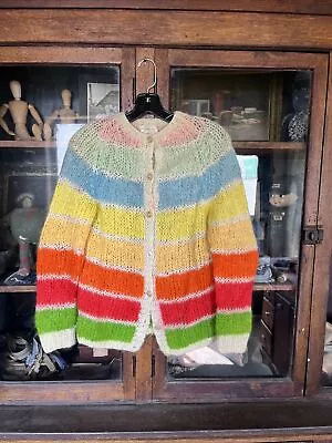 Vintage 1960’s Multicolored Striped Knit Sweater Cardigan Wool Mohair Groovy • $9.99