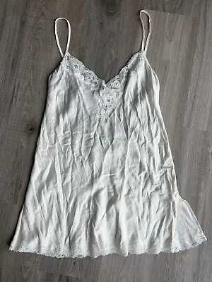 Victoria’s Secret 100% Silk Lace Chemise Slip Dress Vintage M Bridal White Sheer • $30