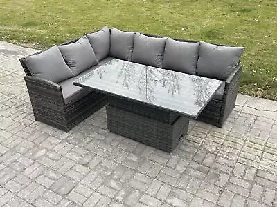 Fimous Rattan Garden Furniture Corner Sofa Dining Adjustable Rising Table Sets • £819