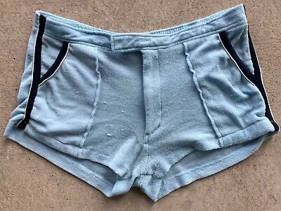 Vintage 80's Beach Roller Skating Terry Cloth Shorts Light Blue Sz 34 Pockets • $40