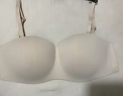 M&S NONWIRED PADDED MOULDED CUPS MULTIWAY STRAPLESS BRA OPALINE NUDE Size 32E • £13.99