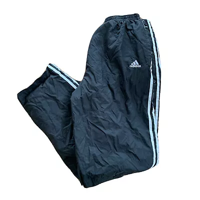 Vintage Adidas SNAP UP Embroidered Warmup Lined Windpants Mens XL Black • $32.95