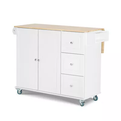 Kitchen Trolley Utility Island Rolling Wheels Serving Cart Wooden White • $547.50