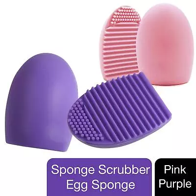 Silicone Egg Sponge Scrubber Make-Up Brush Cleaner - Pink/Purple • £1.49