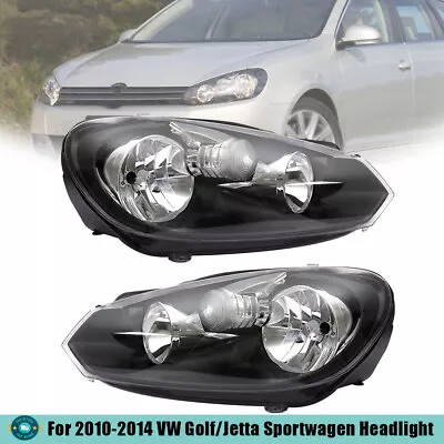 Fit For 2010-2014 VW Golf/Jetta Sportwagen Black Halogen LH+RH Side Headlight • $132.40