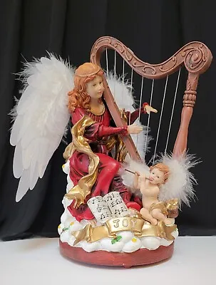 WMG ~Musical~ Fiber Optic ~Angel Playing Harp~ Feather Wings~ Cherub W/ Flute • $24.99