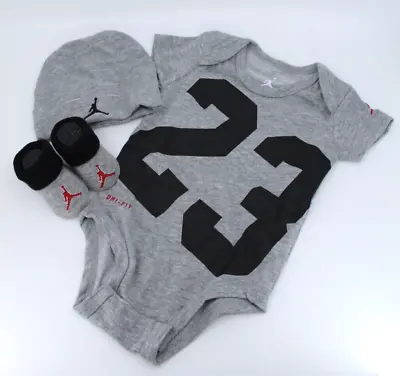 Nike 3 Piece Infant Set Grey Black 0-6 Months HA4378-001 Jordan 23 • £19.99