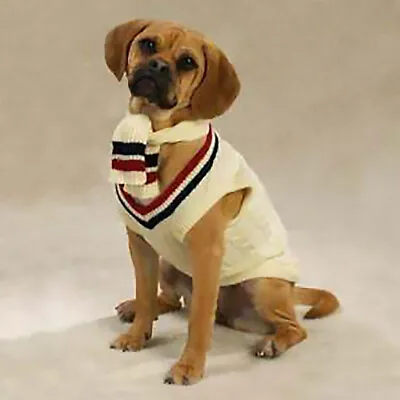 Zack & Zoey Dog Sweater W/ Scarf Cable Knit Varsity CREAM OFF-WHITE • $17.99