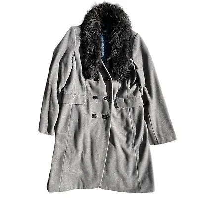 Mossimo Women’s Sz XL Gray Black Faux Fur Collar Double Breasted Lined Wool Coat • $35