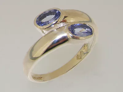 Solid 14ct White Gold Natural Tanzanite Womens Band Ring - Sizes J To Z • £1159