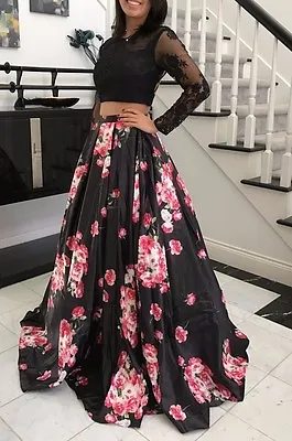 Black Floral Lace Long Prom Dress Pageant Gown Two Pieces New 2-12 In Stock • $189