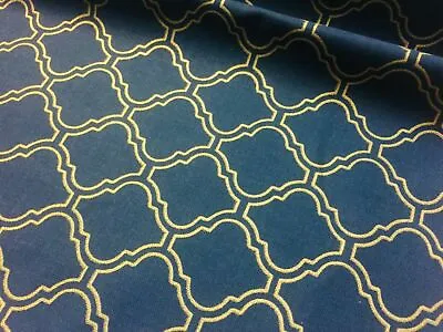 Gold Moroccan Arabic Damask Print Fabric Curtain Material Navy Blue 55'' Wide • $1.50