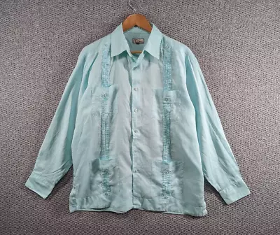 £29.50 • Buy BOHIO Men's Mint Green Long Sleeve Guayabera Cuban Panama Linen Button Shirt - L