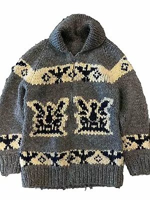 100% Wool Cowichan Jacket Sweater Hand Vintage L • $82.50