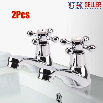 2X Twin Taps Set Hot And Cold Pair Tap Traditional Bath Bathroom Basin Sink UK • £10.49