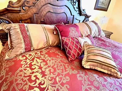Michael Amini Windsor Court Luxury 6pc King Size Comforter Set - Burgundy Gold • $195