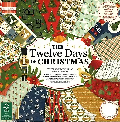 12 DAYS OF CHRISTMAS Dovecraft Premium 8 X 8 SAMPLE Paper Pack 16 Sheets • £2.99