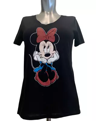 Disney Womens Size S Black Short Sleeve Minnie Mouse Graphic Print T-Shirt • $13.99